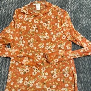 Persaya Orange Floral Mesh Top